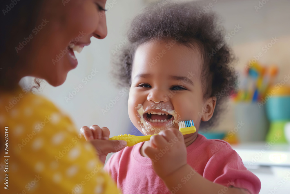 Children brush their teeth in the morning and the bathroom is a hive of activity. Generative AI Children brush their teeth in the morning and the bathroom is a hive of activity. Generative AI