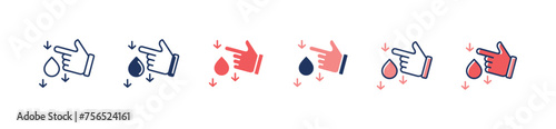 dripped blood sugar icon set hand pointing finger glucose blood level test vector illustration