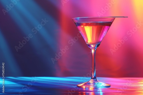 Radiant cosmopolitan cocktail in martini glass with vibrant backdrop