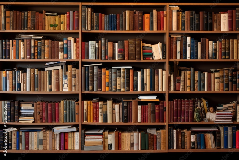 Assortment of books on library shelves captured from different angles and perspectives Assortment of books on library shelves captured from different angles and perspectives