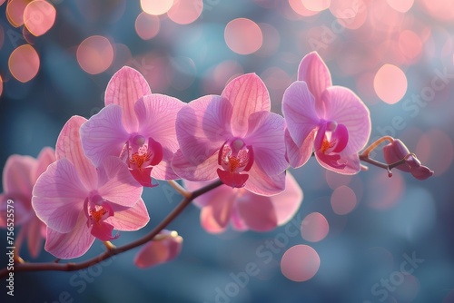 Stunning pink orchids showcased against a dreamy, light-filled bokeh background