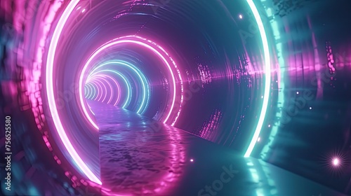 Dive into the future with an abstract neon portal tunnel background