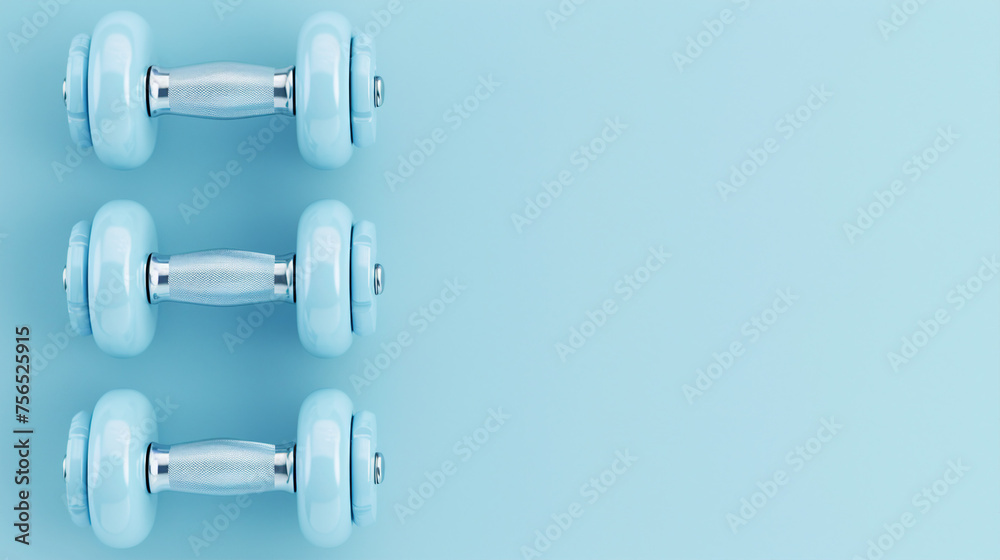 Top View Fitness: Blue Dumbbells Pair on Pastel Background, Ideal for Gym Workout, Exercise, and Strength Training Sessions – Healthy Lifestyle Concept Top View Fitness: Blue Dumbbells Pair on Pastel Background, Ideal for Gym Workout, Exercise, and Strength Training Sessions – Healthy Lifestyle Concept