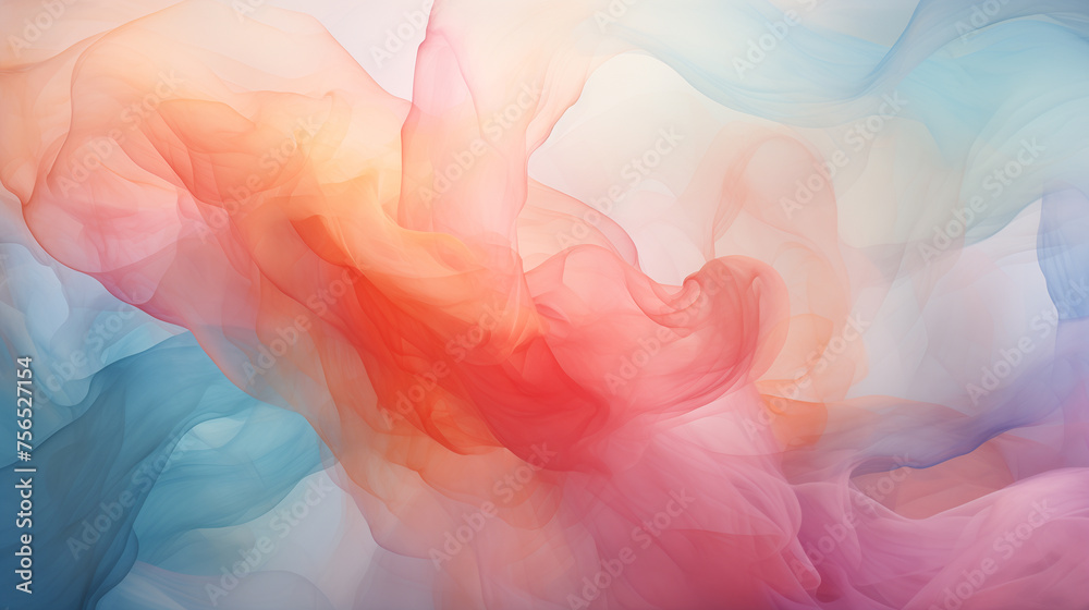 In delicate pastel pink and blue hues, the captivating abstract artwork takes on the form of soft smoke waves. Watercolor illustration background.