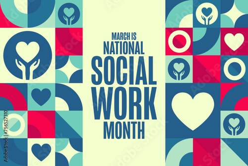Obraz na płótnie March is National Social Work Month. Holiday concept. Template for background, banner, card, poster with text inscription. Vector EPS10 illustration. w salonie
