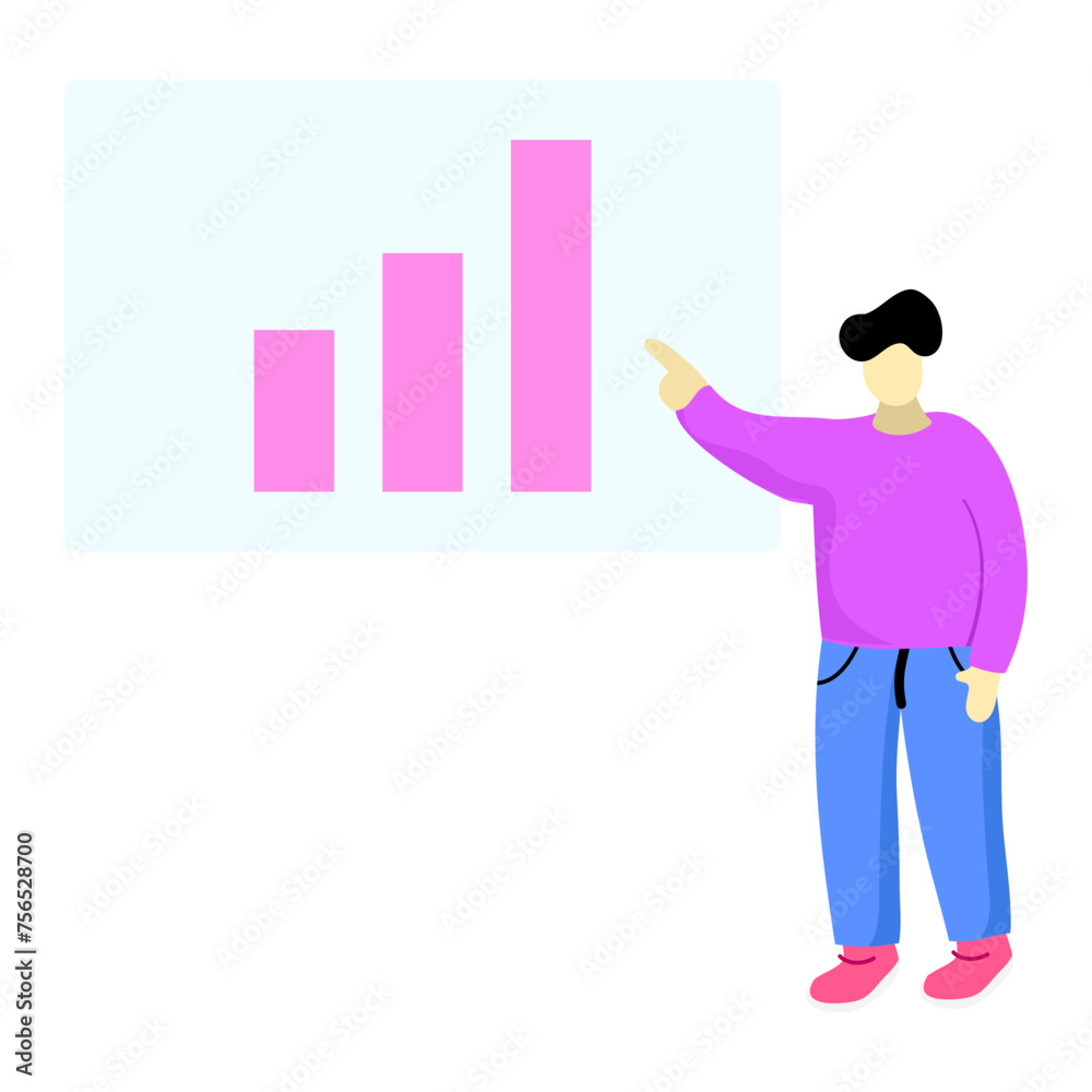 character illustrations making bar chart themed presentations in a company or business, discussing strategy, evaluation meetings character illustrations making bar chart themed presentations in a company or business, discussing strategy, evaluation meetings