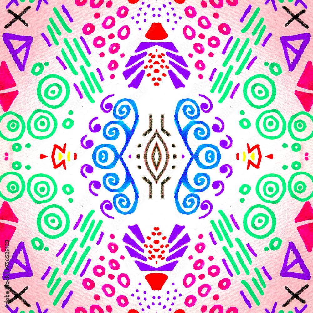 Aztec Hand Drawn Pattern. Bright Aztec Hand. Aztec Hand Drawn Pattern. Bright Aztec Hand.