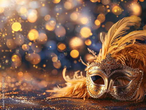 A luxurious Venetian masquerade party background highlighting a golden