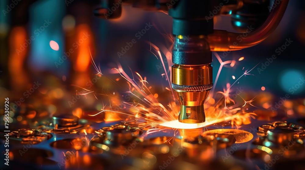 Industrial welding automotive part in factory with sparks flying in the air Industrial welding automotive part in factory with sparks flying in the air