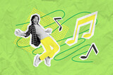 Composite photo collage of little boy teenager dance note music melody hip hop technique performance cool isolated on painted background