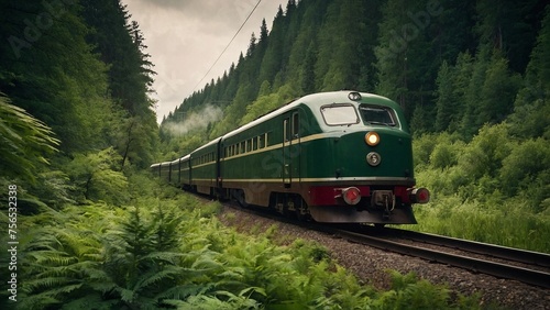 A railway track in the middle of a lush green forest presenting beautiful nature.