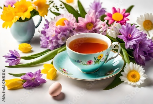 Cut of green tea with flowers 