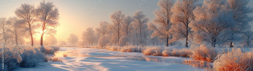 Winter landscape with trees covered with hoarfrost. Panorama Winter landscape with trees covered with hoarfrost. Panorama