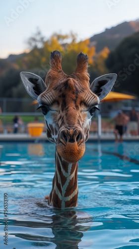 Whimsical Wildlife. Giraffe by the Pool