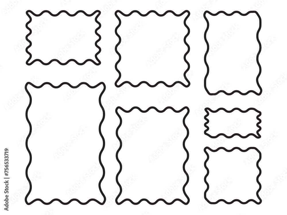 set of Doodle rectangle zig zag wave curve edge outline frame. Hand drawn wavy rectangle borders. Doodle brush drawn square design elements. set of Doodle rectangle zig zag wave curve edge outline frame. Hand drawn wavy rectangle borders. Doodle brush drawn square design elements.