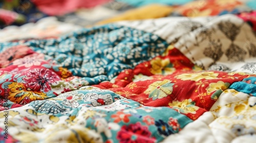 Nature-inspired Patchwork Quilt Design: Textured Fabric in Folk Style © AIGen