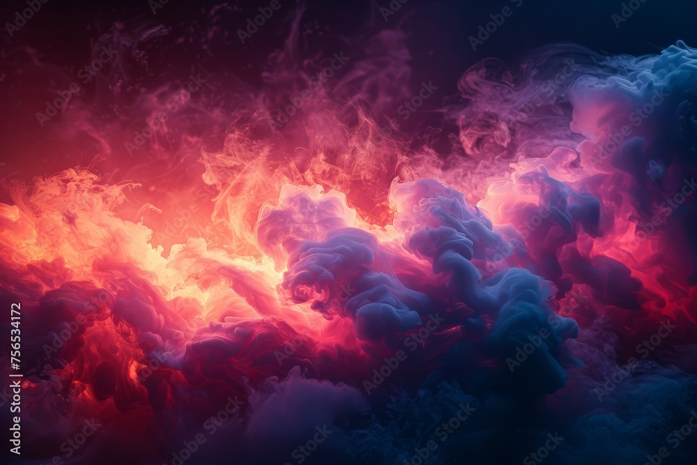 Striking abstract image showing intertwining red and blue smoke, giving a feeling of mysterious forces at play