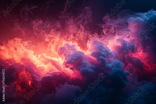 Striking abstract image showing intertwining red and blue smoke, giving a feeling of mysterious forces at play