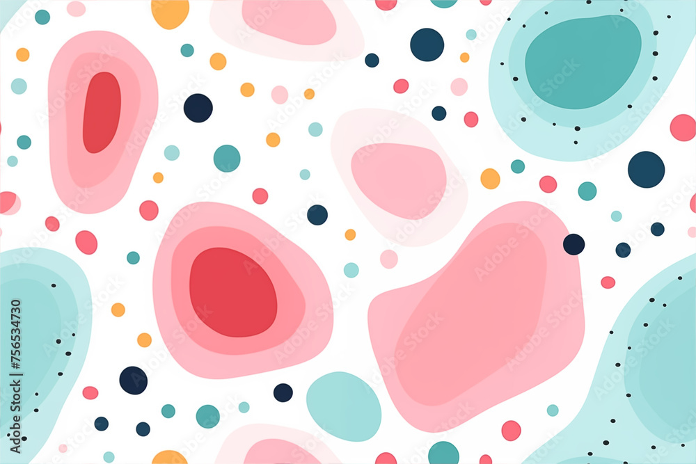 flat design abstract shape, dot, dashed line, watercolor on white background, spring pastel color palatte, seamless patern