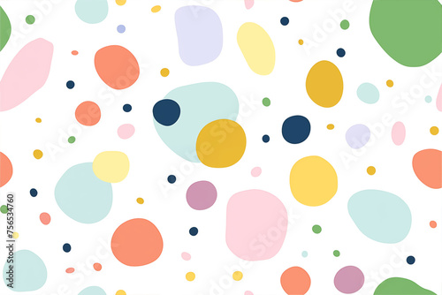 flat design abstract shape, dot, dashed line, watercolor on white background, spring pastel color palatte, seamless patern