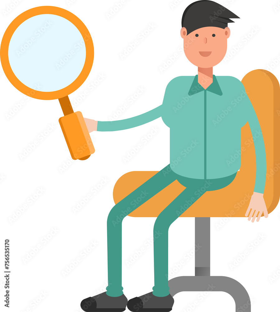 Male Character Sitting and Holding Magnifier
Male Character Sitting and Holding Magnifier