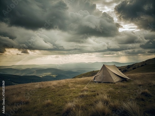 tent in the mountains generative ai © sanverrstudio