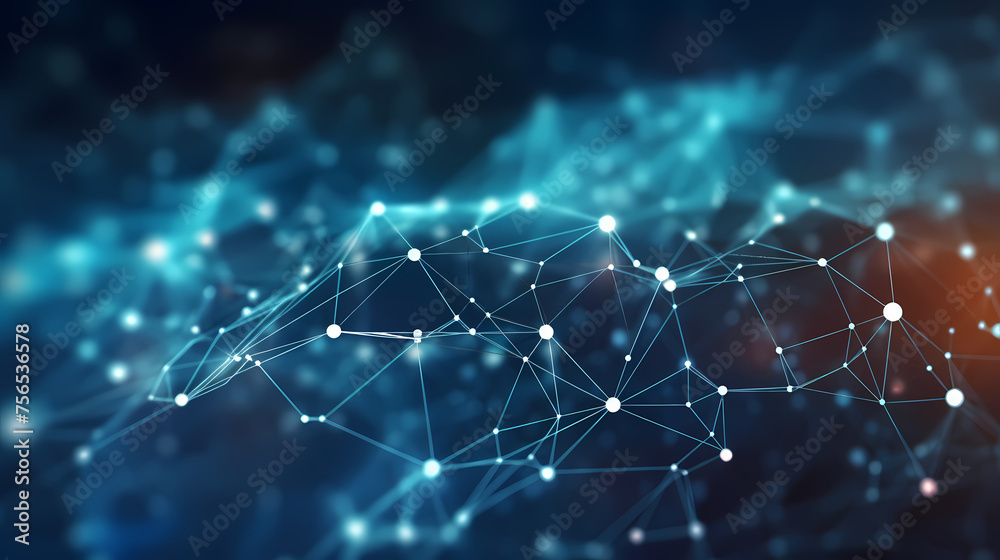 Blue background with dots and lines in the style of interwoven network Blue background with dots and lines in the style of interwoven network