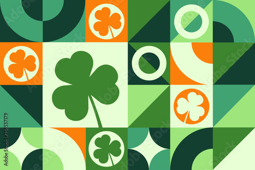 St. Patrick’s Day. March 17. Seamless geometric pattern. Template for background, banner, card, poster. Vector EPS10 illustration.