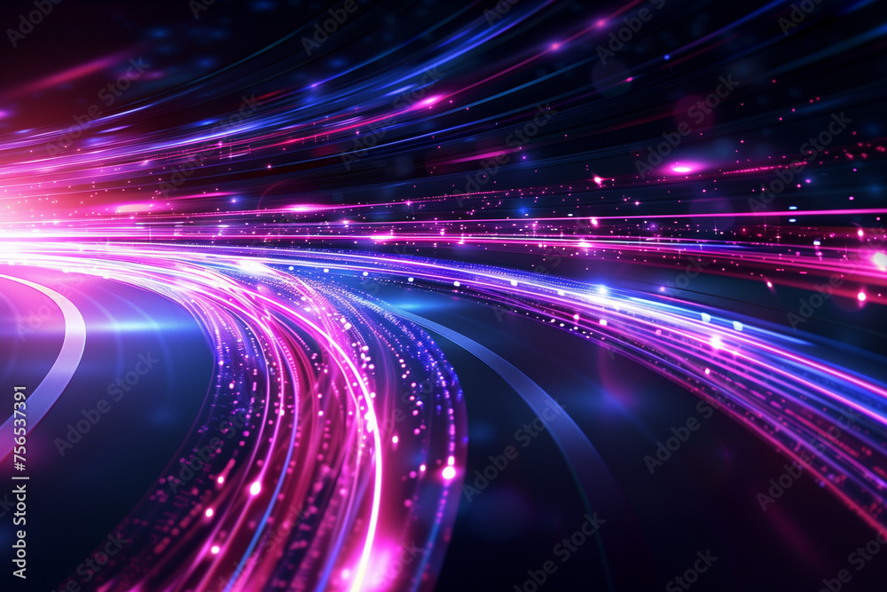 Abstract fantastic curve glowing neon moving speed lines with glowing particle Abstract fantastic curve glowing neon moving speed lines with glowing particle