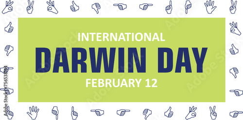 The lettering for International Darwin Day, which falls on February 12, is surrounded by ornamental hand sign language icons as a medium for non-verbal communication between people. photo