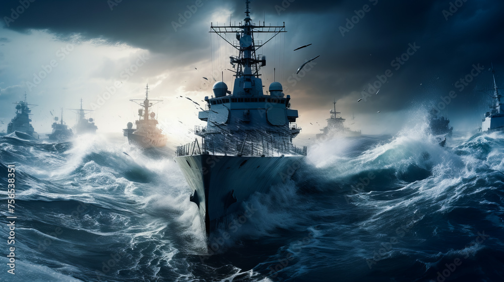 Warship on a Maritime Mission. Navy Warship at Sea
