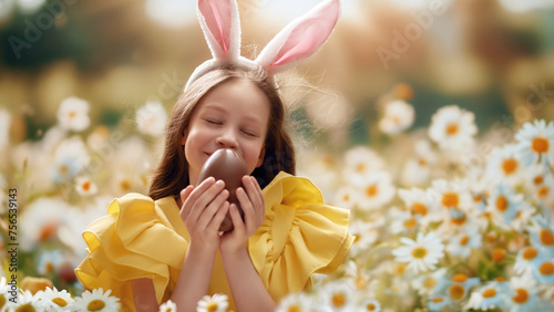 child with choco egg outdoors © Konstantin Yuganov