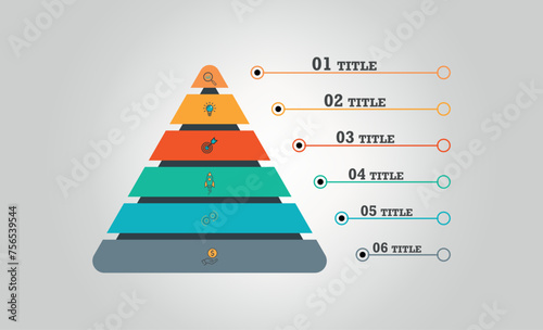 Funnel diagram with 6 steps. Business infographic template. Vector illustration.
