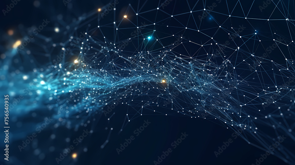 Blue background with dots and lines in the style of interwoven network