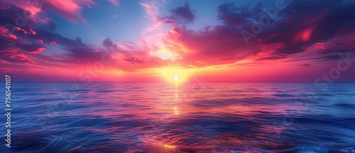 It's a beautiful sunset in the clouds over the sea. Red, orange, blue and purple abstract background. This is a day and night picture. Beautiful sunset in the clouds over the sea. Day and night.