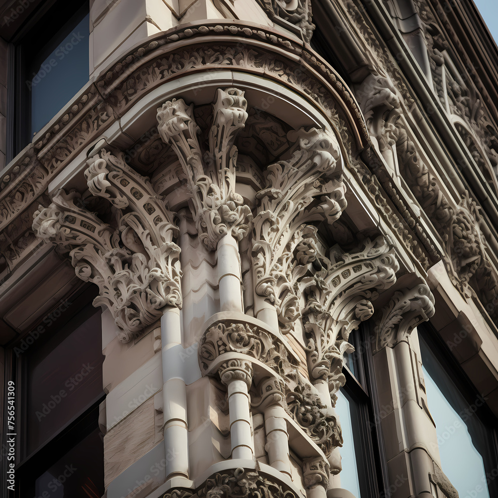 Architectural details of a historic building. 