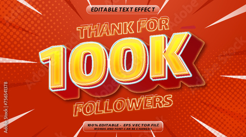 vector 100k followers celebration text effect
