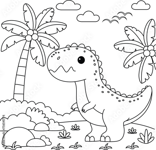 Cute Tyrannosaurus Rex Dinosaur Coloring Page