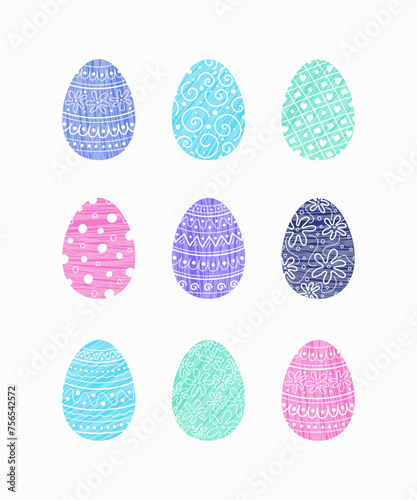 Hand painted Easter eggs. Collection. Vector illustration