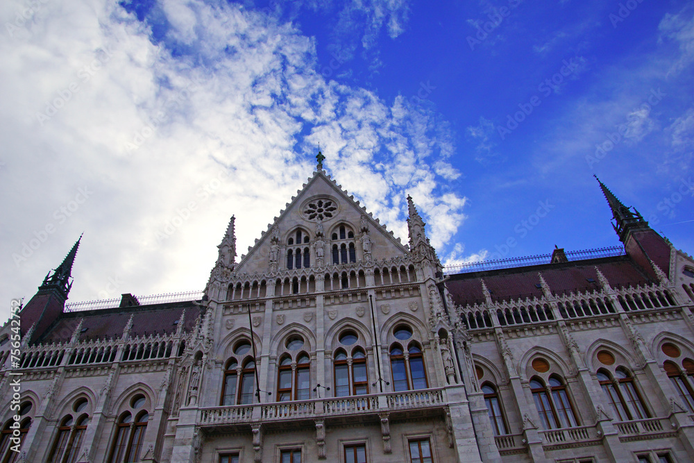 View of the Hungarian Parliament Building, also known as the Parliament of Budapest, a notable landmark of Hungary and a popular tourist destination.
