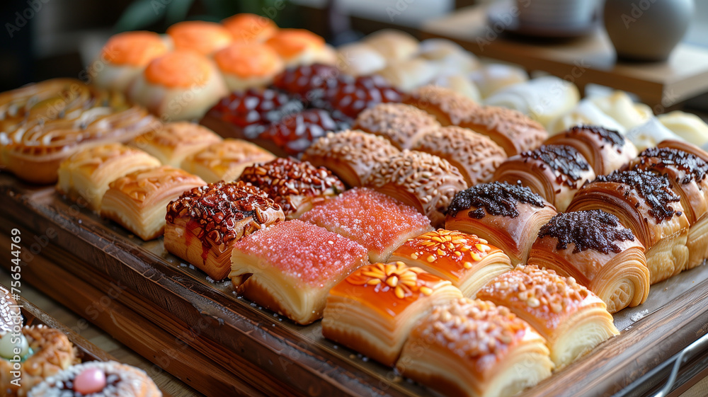 Assorted Traditional French Pastries on Display