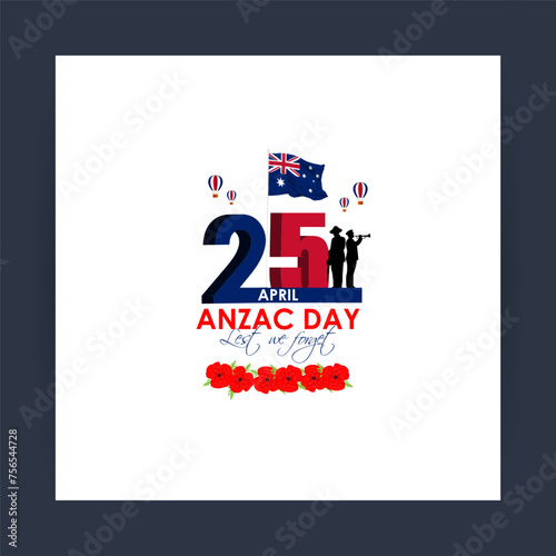 Vector illustration of Anzac Day social media feed template