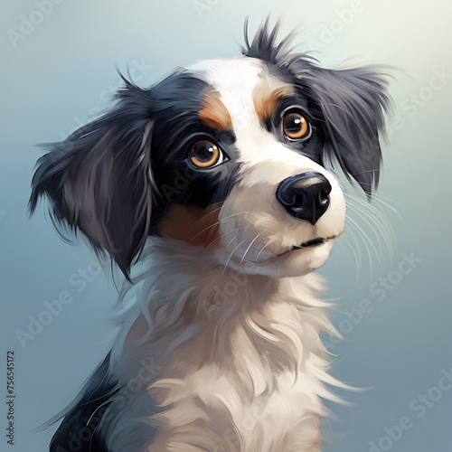 Digital painting of a curious dog with soulful eyes. photo