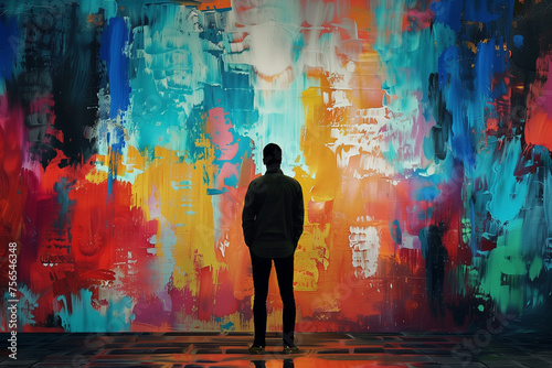 A man stand infront of colorful way