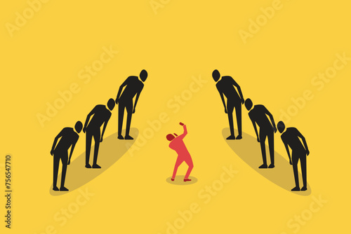 Businessman managers looking down business person. concept of examine a small business, success, challenge, and opportunity
