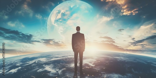 Successful businessman contemplating global opportunities in a vast captivating image. Concept Business Success, Global Opportunities, Contemplation, Vast Landscape, Captivating Image