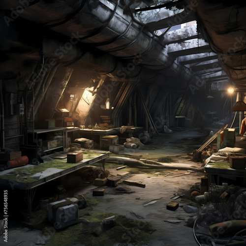 Underground bunker in a post-apocalyptic world.
