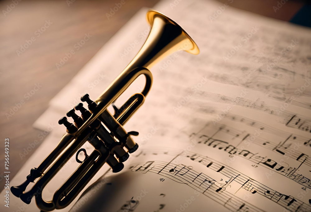 Naklejka premium Trompette et partition de musique