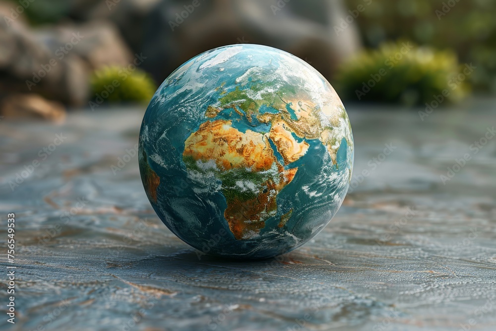 A high-resolution, realistic globe centered on Africa sits atop a rough stone surface, depicting detailed geographical features A high-resolution, realistic globe centered on Africa sits atop a rough stone surface, depicting detailed geographical features
