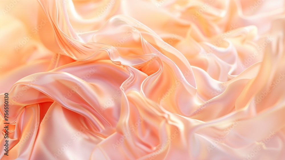 A high-resolution image showcasing the luxurious texture of glossy, wrinkled silk fabric with a delicate peach fuzz hue, perfect for backgrounds or design elements. - obrazy, fototapety, plakaty 
